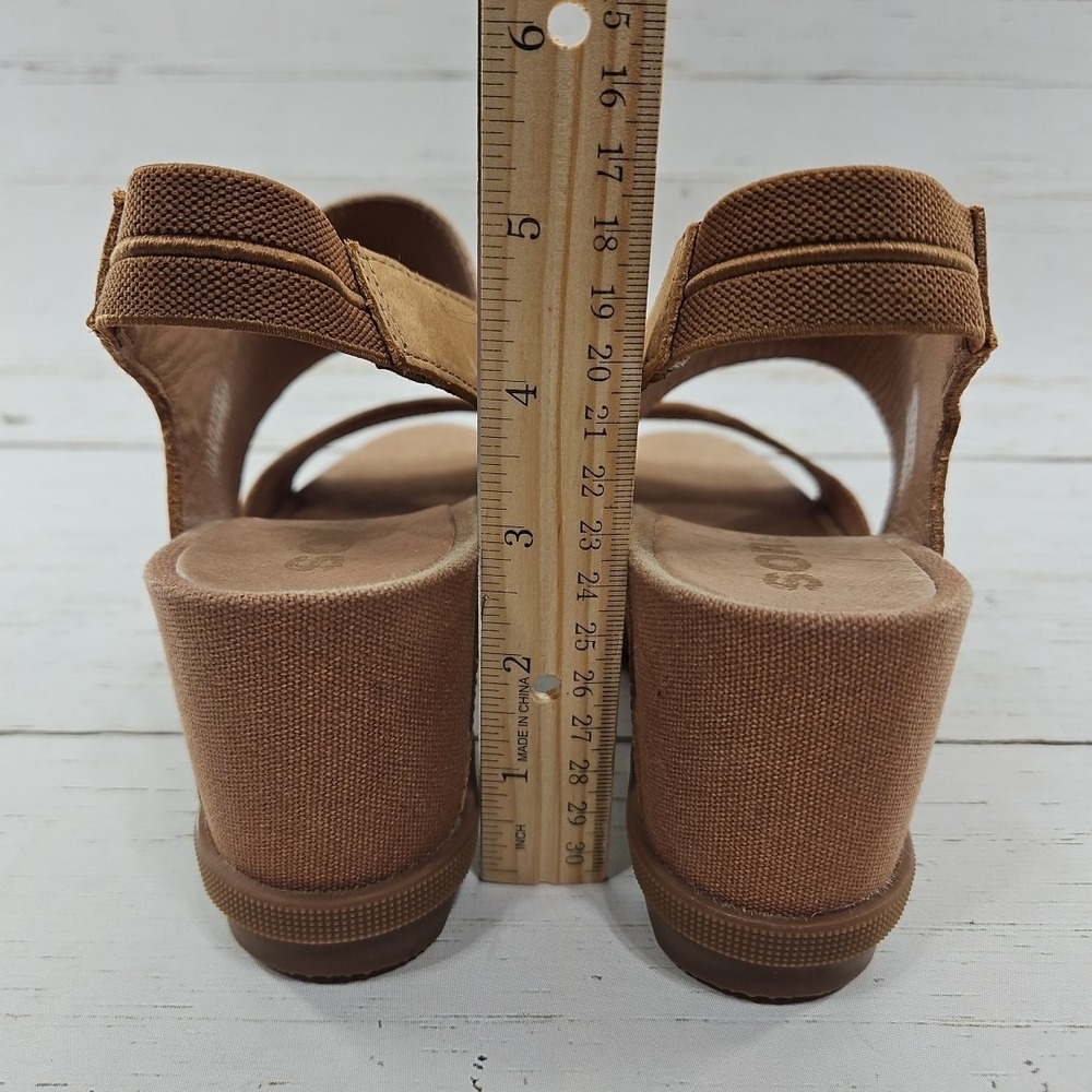 Sorel Joanie II Sandals‎ Womens 8.5 Brown Tan Leather Strappy Platform Wedge Lug - Picture 5 of 9
